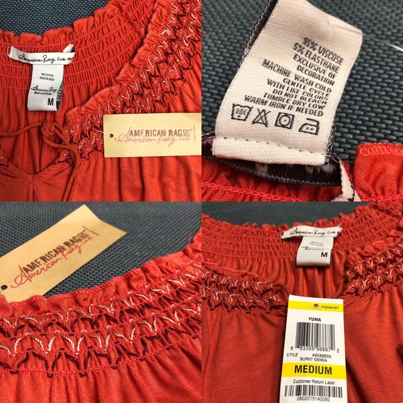 NWT American Rag Embroidered Orange Peasant Top M - Picture 8 of 9